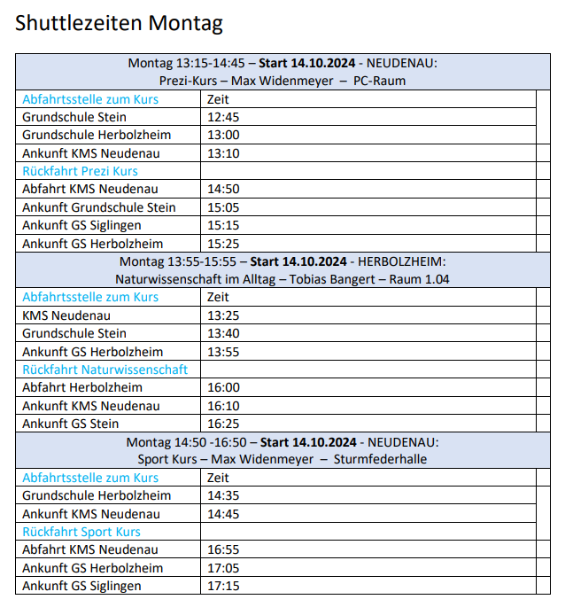 Shuttle Service Rhein Stiftung Montag