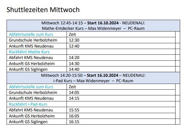 Shuttle Service Rhein Stiftung Mittwoch