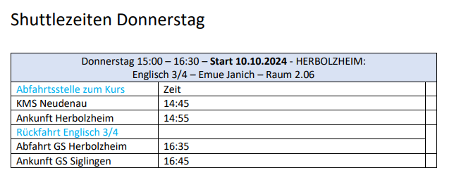 Shuttle Service Rhein Stiftung Donnerstag